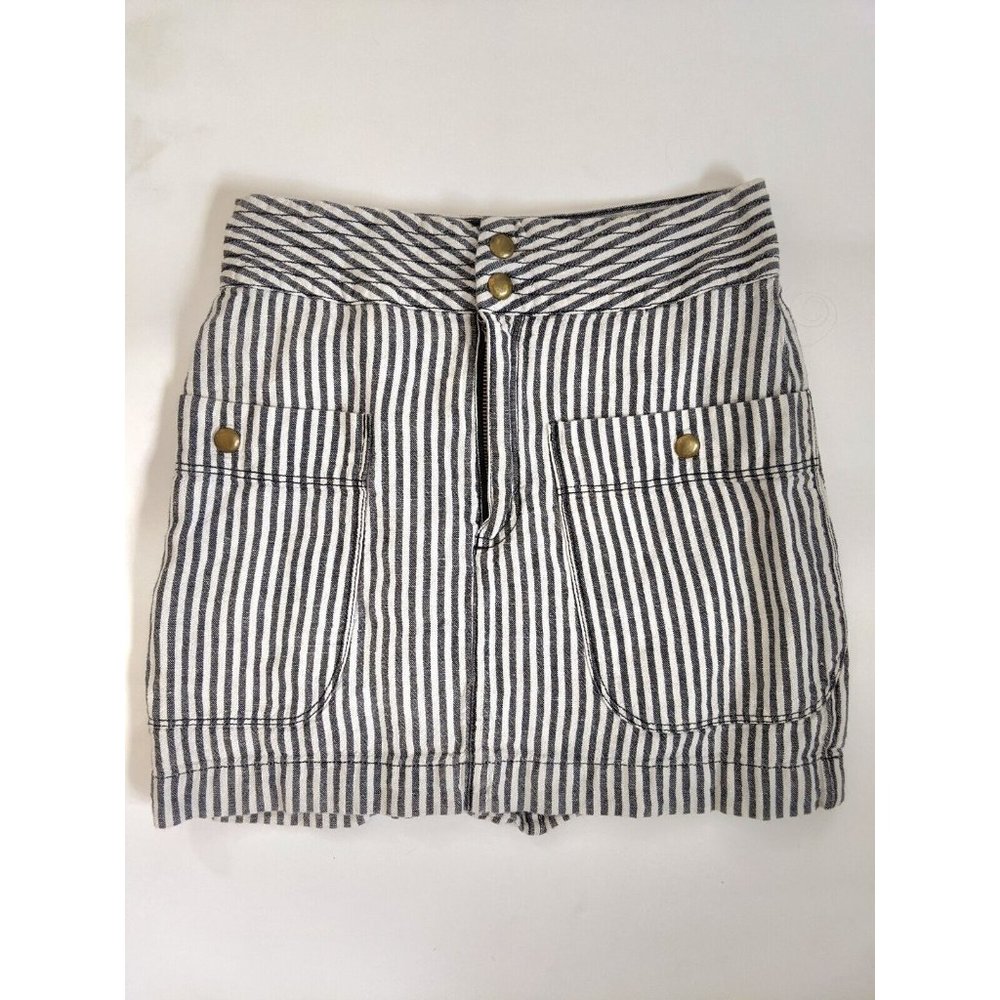 Silence + Noise womans Cotton Linen Striped Mini Skirt Size 0 high rise